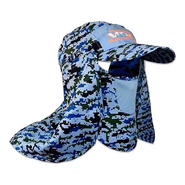 Boné Com Protetor De Laterais E Frontal Camuflado Azul - Vfox