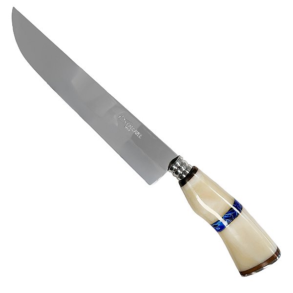 Faca para Churrasco 9'' Cabo Resinado Madre Perola Listra Azul - Facas Cascavel