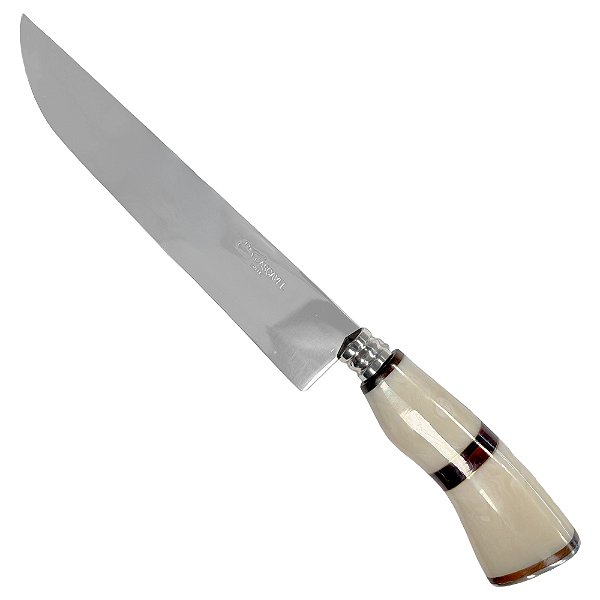 Faca Para Churrasco 9'' Cabo Resinado Madre Perola Listra Vermelha - Facas Cascavel