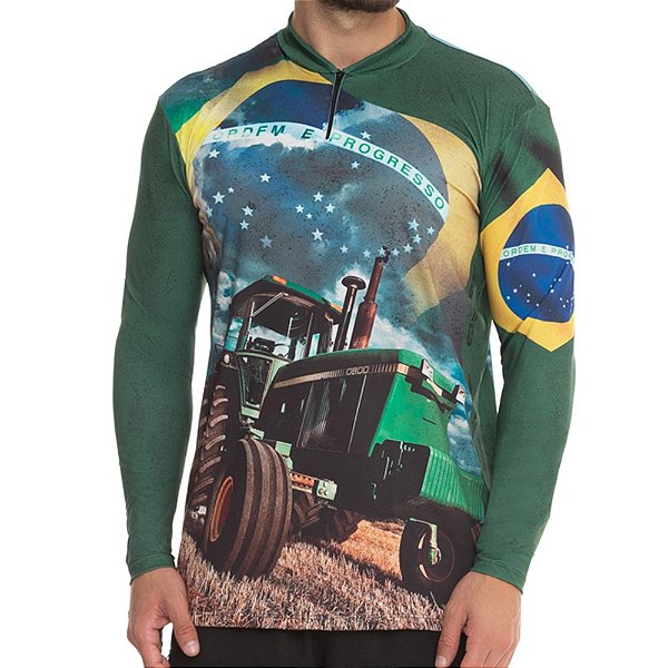 Camiseta De Pesca Manga Longa Zíper Brasil Agro - Oro Adventure