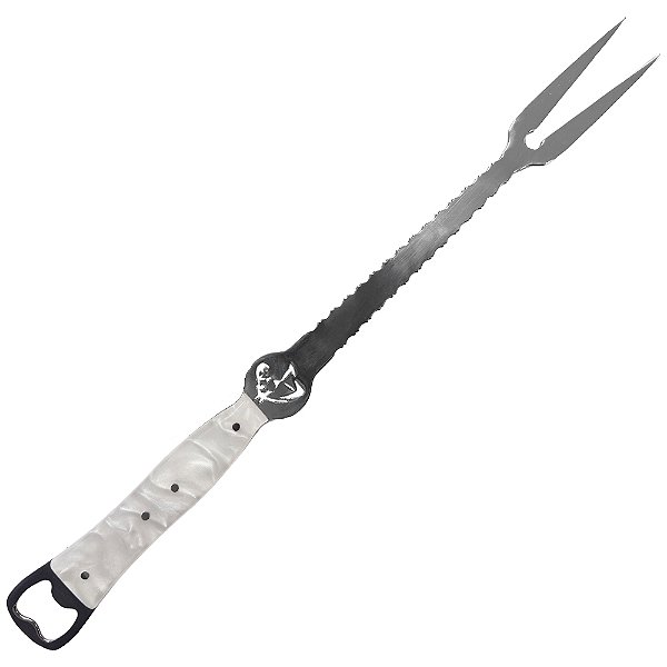 Garfão Inox Para Churrasco Trançado Cabo em Madre Perola - Facas Cascavel
