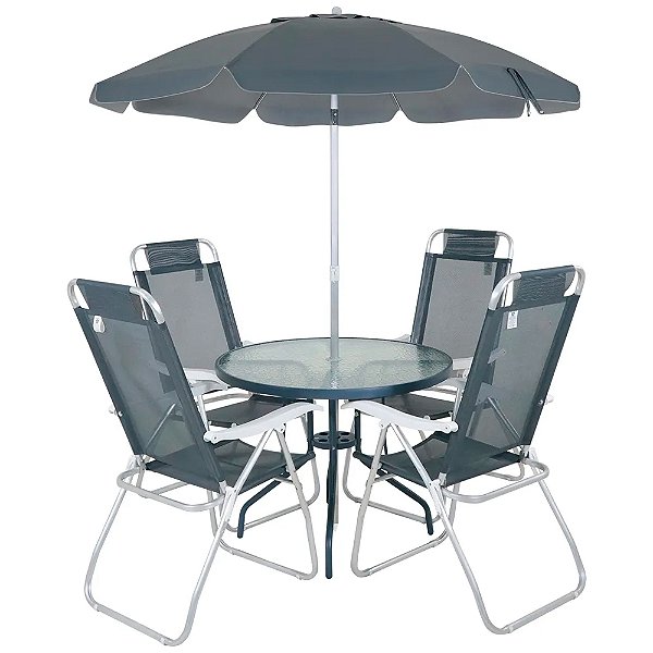 Conjunto Noronha Aluminio Mesa/Cadeira/G.sol Cinza - Bel