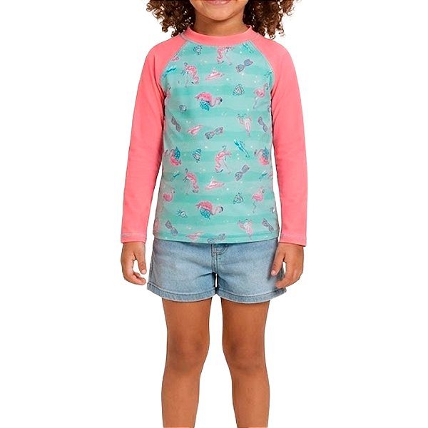 Camiseta M/Longa Infantil Proteção50+ Rosa Azul - KelyKety