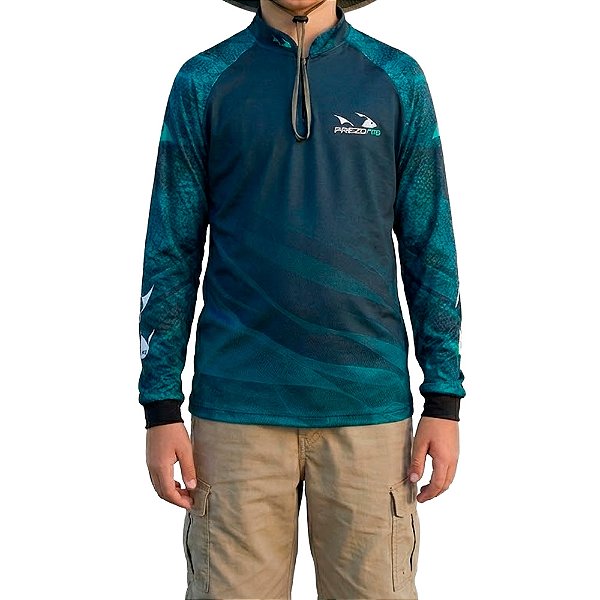 Camiseta Infantil Para Pesca Tucunaré Azul Proteção FPS30+ - Presa Viva