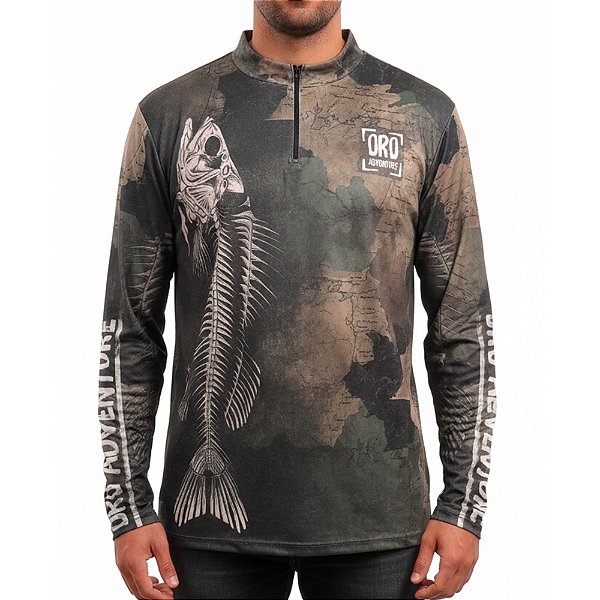 Camiseta De Pesca Manga Longa Zíper Mapa - Oro Adventure