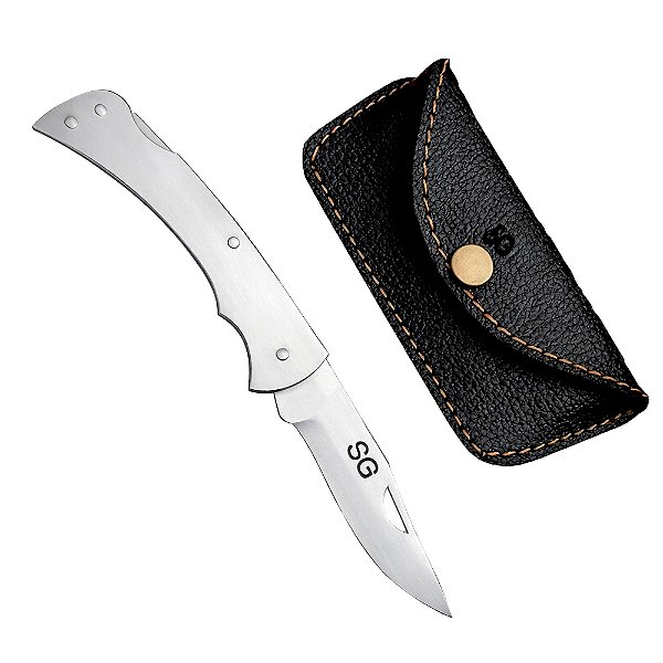 Canivete Aço Inox Com Bainha De Couro - SG