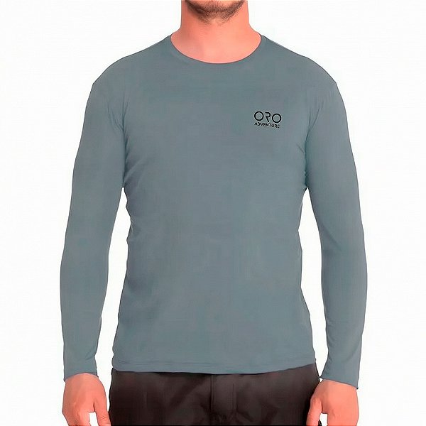 Camiseta Manga Longa UV50+ Repelente A Inseto Azul Jeans Estampa Pequena- Oro Adventure