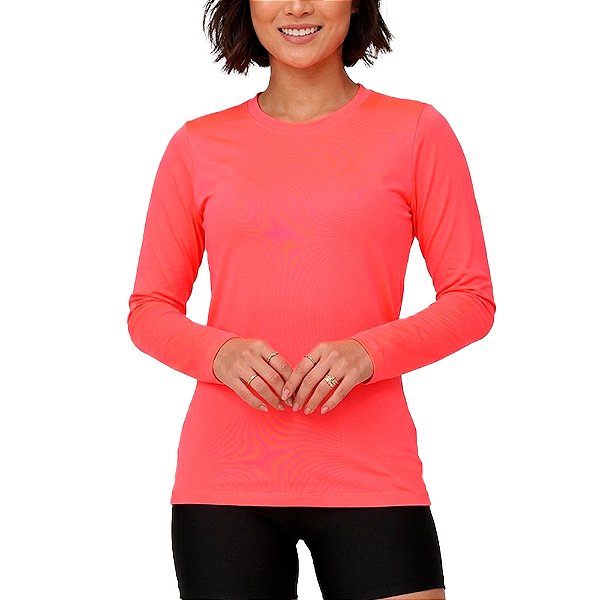 Camiseta Básica Manga Longa Feminina UV50+ Laranja Neon - Oro Adventure