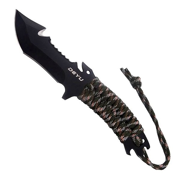 Faca Tática Cabo Com Paracord Camuflado J-09 - Deyu