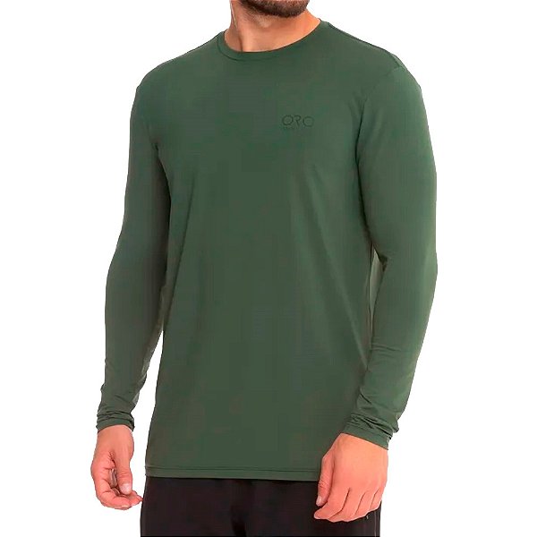 Camiseta Sport Dry Manga Longa UV50+ Verde Militar - Oro Adventure