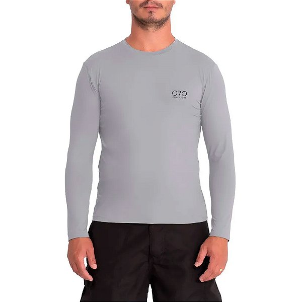 Camiseta Manga Longa UV50+ Repelente A Inseto Cinza Claro Estampa Pequena- Oro Adventure