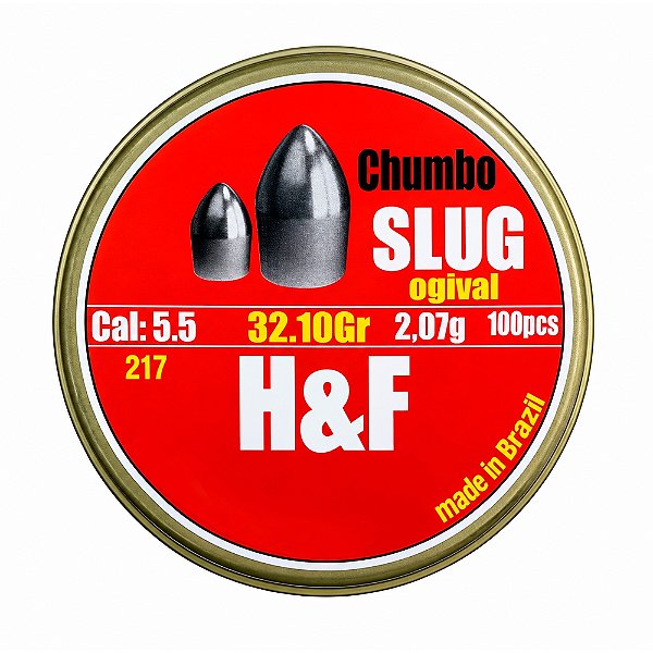 Chumbinho Slug Ogival 5.5mm 2.07g 32.10GR 125un - Slug H&F