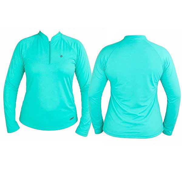 Camiseta Feminina Ziper M/L UPF50+ Verde Agua - Fishing Company