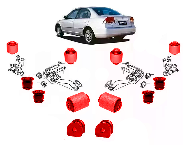 Kit 12 Bucha Suspensão Traseira Civic 1.7 2001/06 em Pu Poliuretano