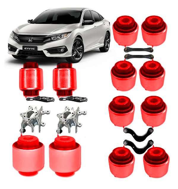 Kit 12 buchas suspensão traseira civic g10 2017 2018 2019 2020 2021 2022 2023  em Pu Poliuretano
