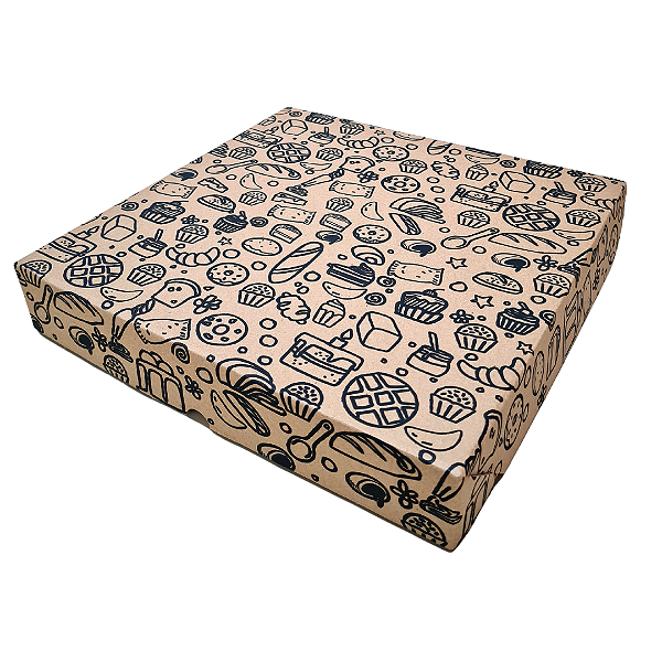 Caixa para Salgados/Doces Grande Conjugada Parda 35x35x6  Flexografia - Pacote com  10 unidades