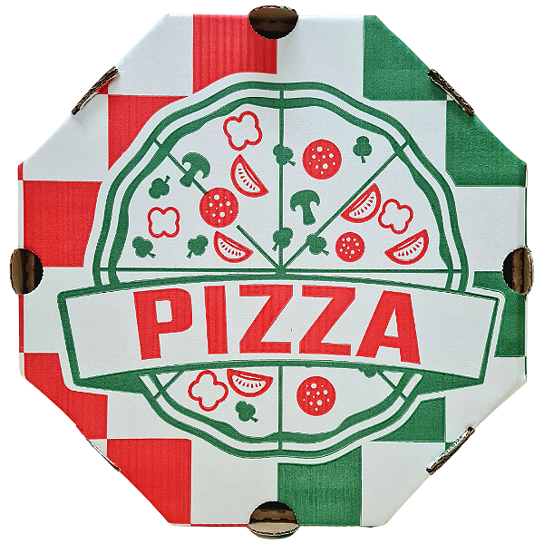 Caixa para Pizza Oitavada Flexografia Duas Cores 35cm X 3cm - Kit com 25 Unidades