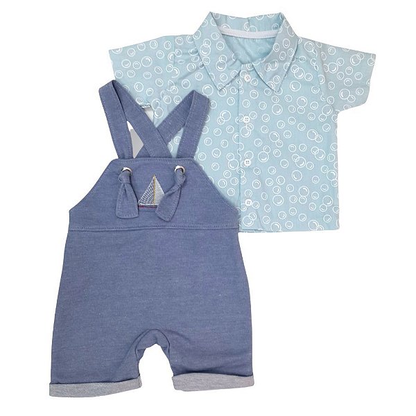 Conjunto Bebê Camisa Mangas Curtas E Jardineira Bolhas