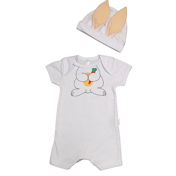 Kit Bebê/Infantil Macacão E Touca Cara De Coelhinho