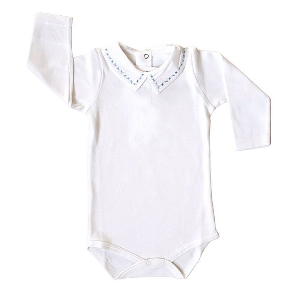 Body Bebê Mangas Longas Gola Bordada Estrelinhas