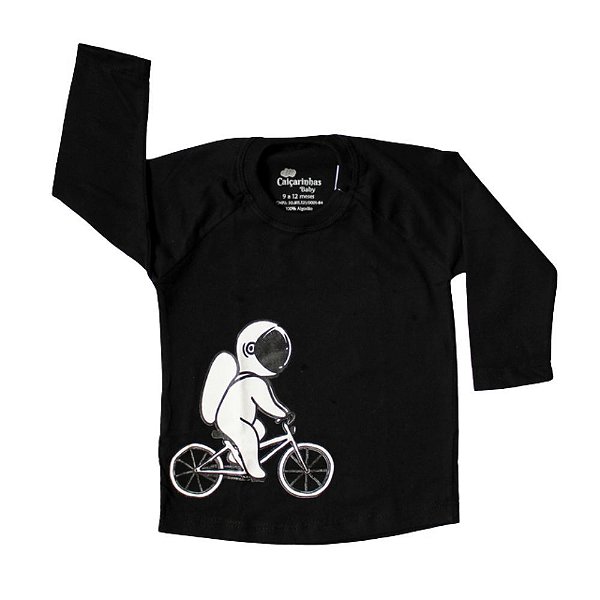 Camiseta Bebê Mangas Longas Astronauta Na Bike
