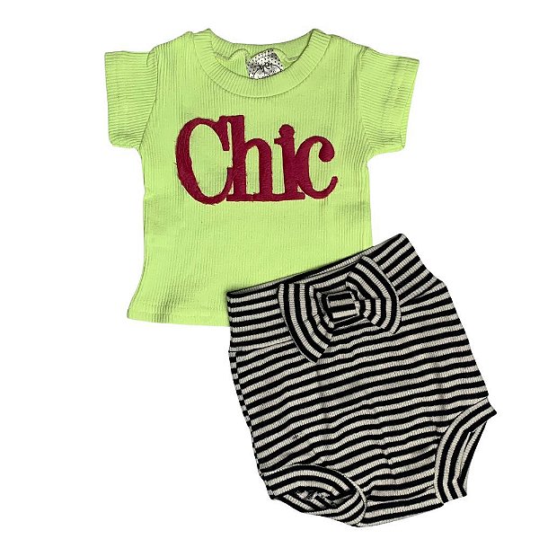 Conjunto Bebê Camiseta Mangas Curtas E Tapa Fralda "Chic"