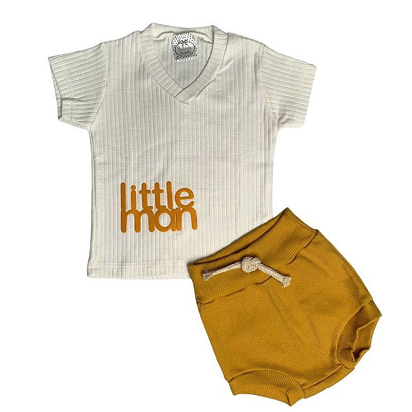 Conjunto Bebê Camiseta Mangas Curtas E Tapa Fralda "Little Man"