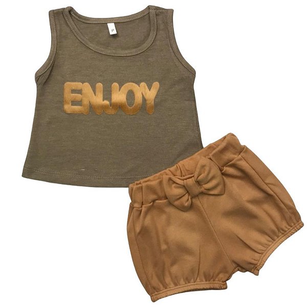 Conjunto Bebê Camiseta Regata E Shorts Enjoy