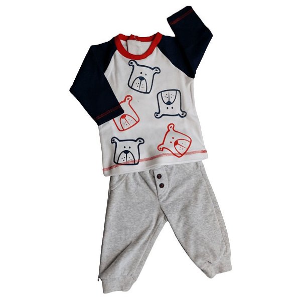 Conjunto Bebê/Infantil Blusa Mangas Longas E Calça Carinha De Cachorro