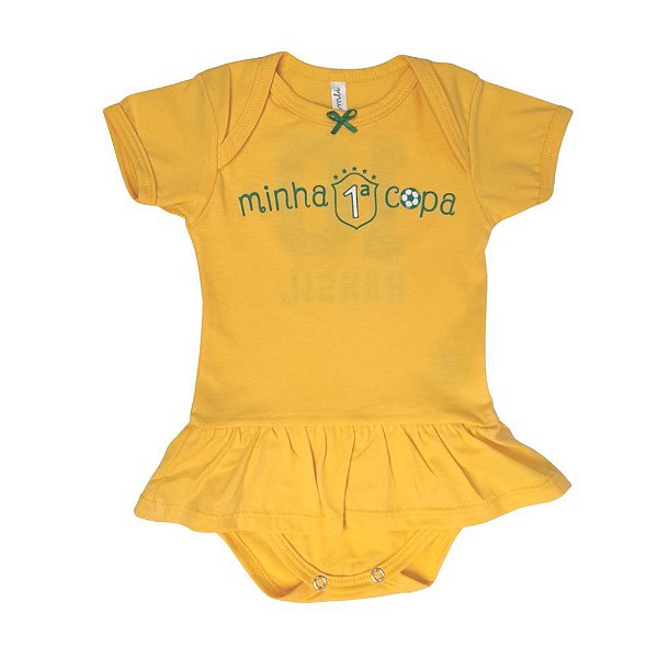 Body Saia Bebê Mangas Curtas Minha 1ª Copa