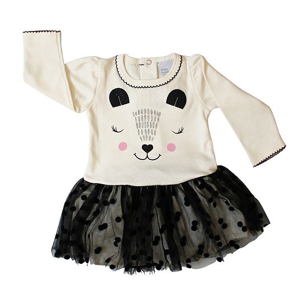 Vestido Bebê Mangas Longas Com Tule Gatinha