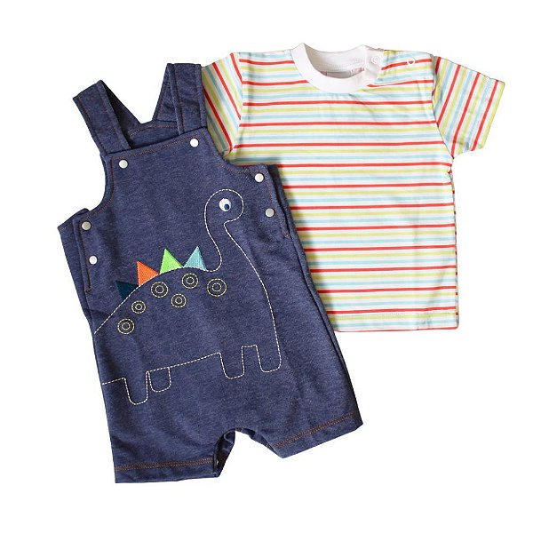 Conjunto Bebê Camiseta Mangas Curtas E Jardineira Dinossauro