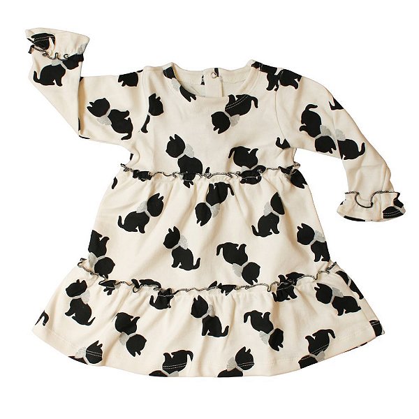 Vestido Bebê/Infantil Mangas Longas Gatas