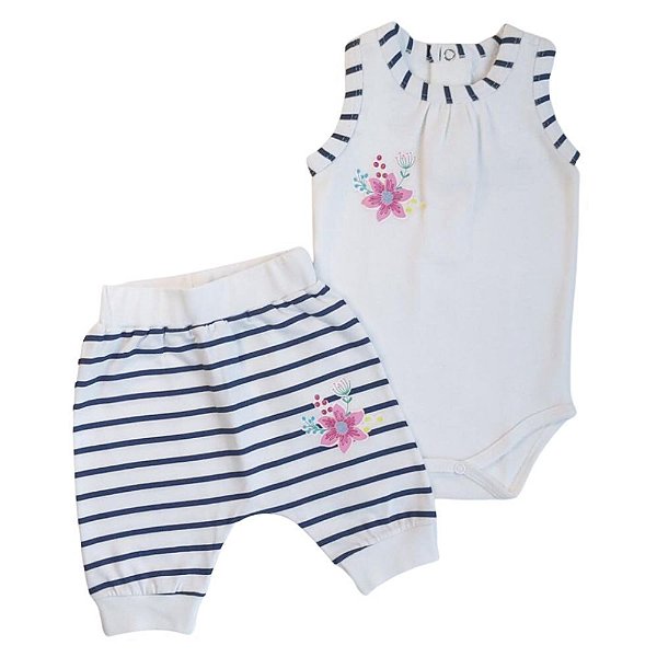 Conjunto Bebê Body Regata E Bermuda Saruel Jardim