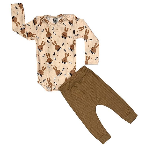 Conjunto Bebê/Infantil Body Mangas Longas E Calça Saruel Coelhinhos