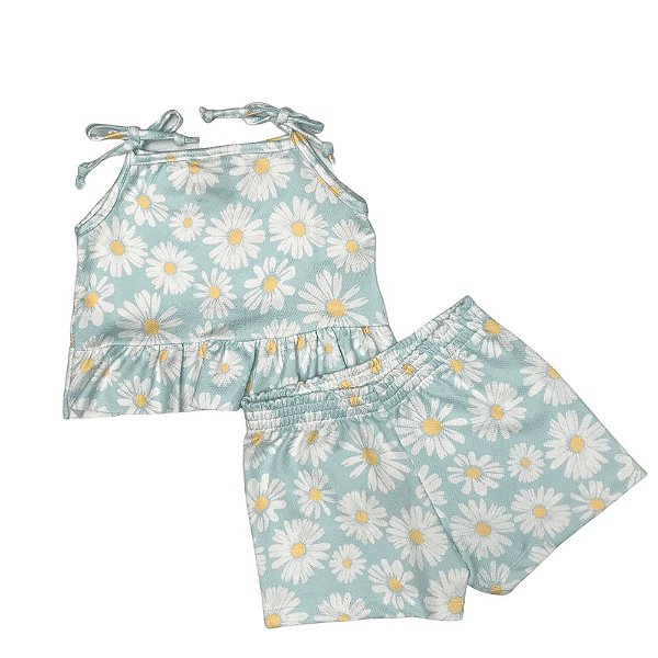 Conjunto Infantil Camiseta e Short Margaridas