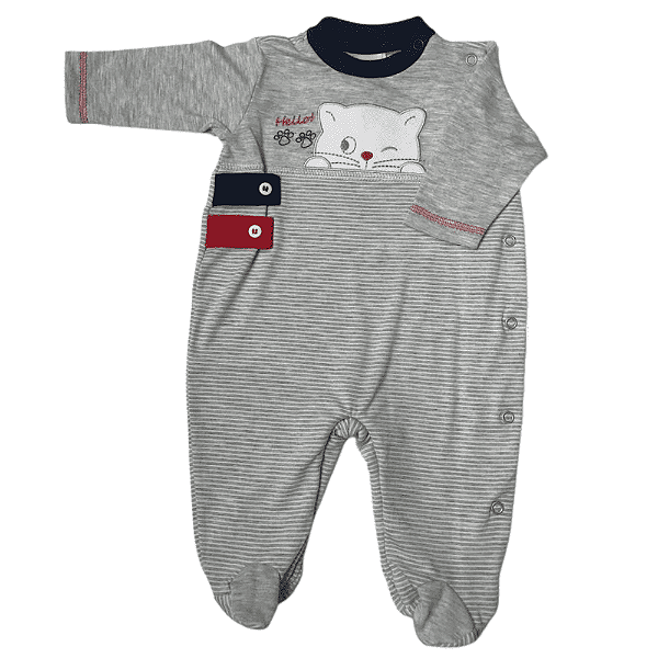 Macacão Longo Bebê Mangas Longas Gato