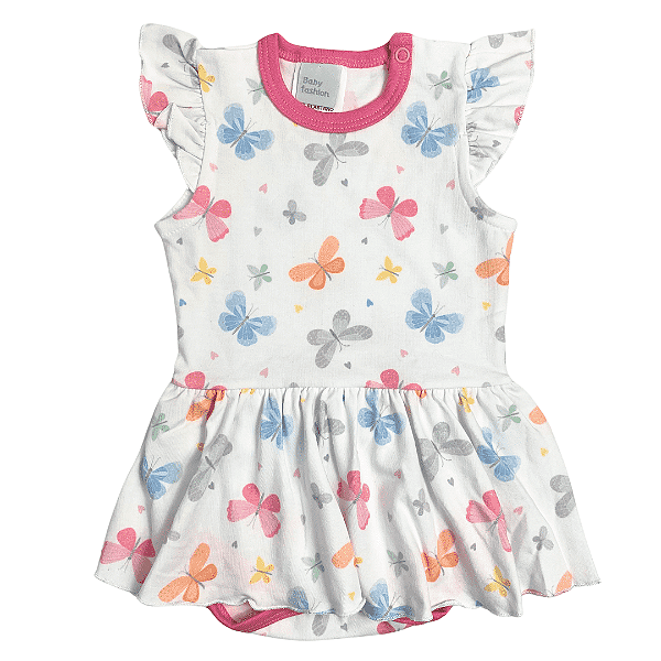 Body Vestido Bebê Mangas Curtas Borboletas