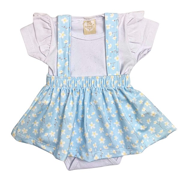 Conjunto Bebê Body Mangas Curtas E Jardineira Margaridas