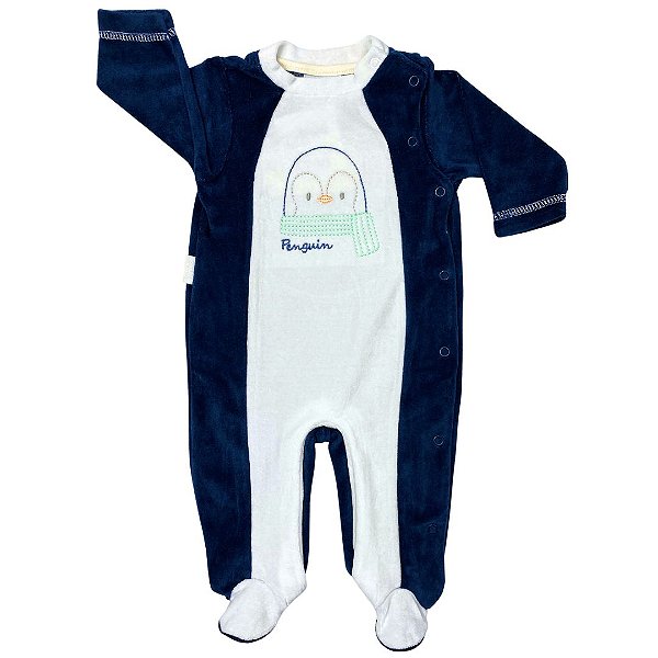 Macacão Longo Bebê Mangas Longas Pinguim
