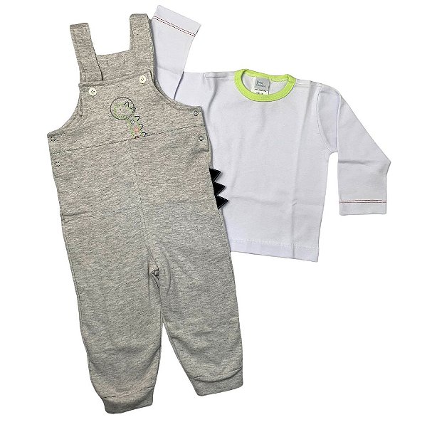 Conjunto Bebê Camiseta Mangas Longas E Jardineira Dino