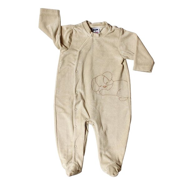 Macacão Longo Bebê Mangas Longas Plush Cachorrinho - RN (brinde saída maternidade)