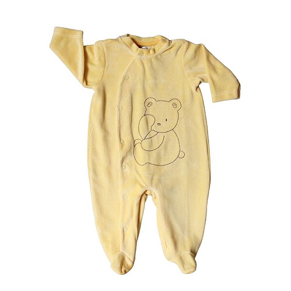 Macacão Longo Bebê Mangas Longas Plush Ursinho - RN (brinde saída maternidade)