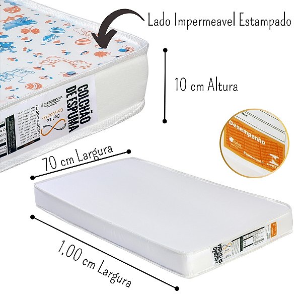 Colchão para Berço desmontavel chiqueirinho com lado impermeavel 100x70x10 Bello Conforto