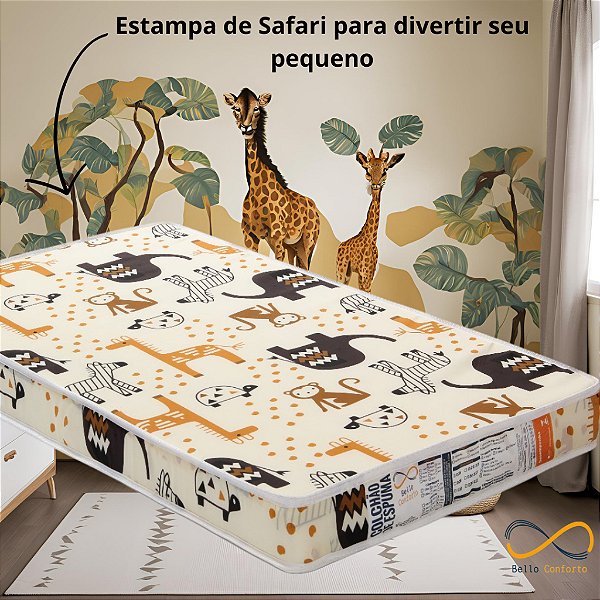 Colchão de Bebe Modelo Nacional Brasileiro Safari - Bello Conforto - D20 60x130x10