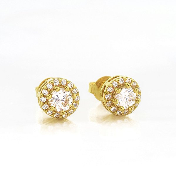 Brinco Masculino Par Redondo Cravejado Fílip 1 (7mm) Banhado A Ouro 18k BRI153