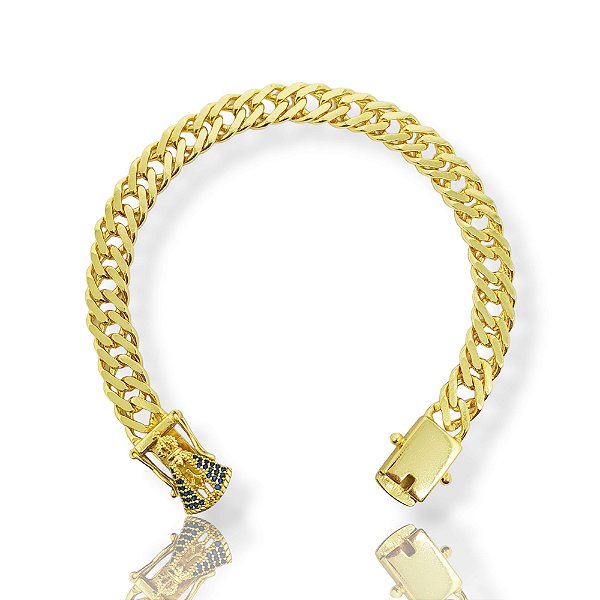 Pulseira Grumet Dupla 9mm Fecho Gaveta Nossa Senhora Banhada A Ouro 18k PUL050