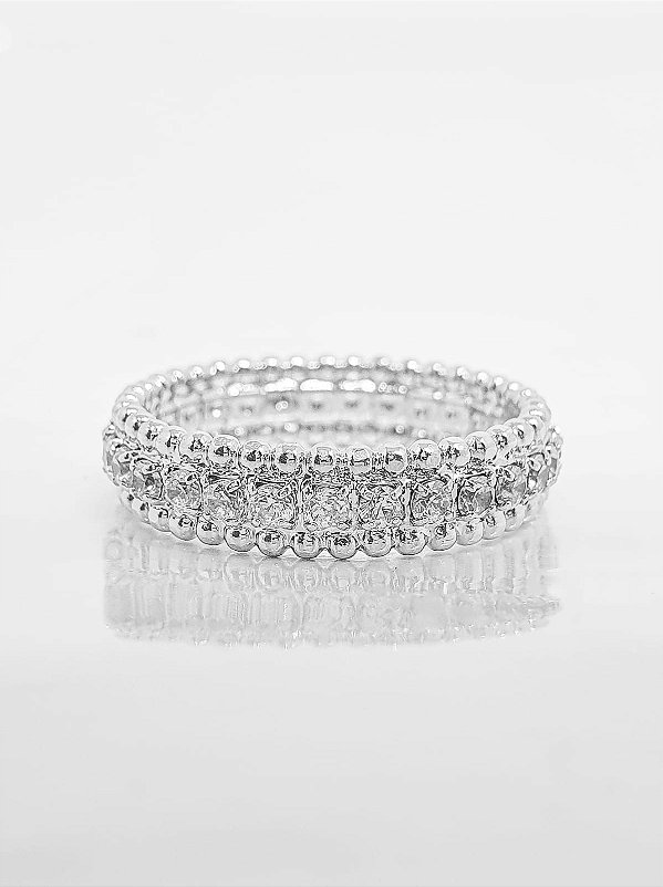 Anel Cravejado 1 Fileira Banhado A Ouro Branco ANL006