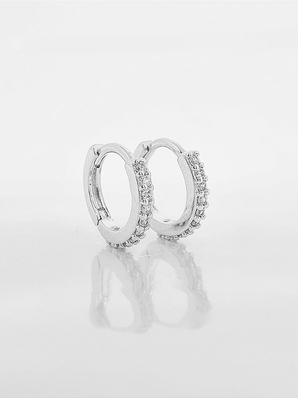 Brinco Masculino Par Argola Cravejada 1 Fileira M (12,2X1,9mm) Banhado A Ouro Branco BRI035