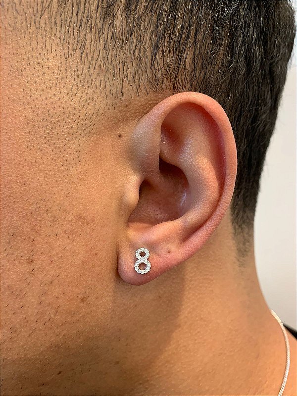 Brinco Masculino Par Número 8 (8X5,1mm) Banhado A Ouro Branco BRI122